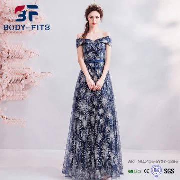 ऑफ शोल्डर लॉन्ग प्रोम ड्रेस